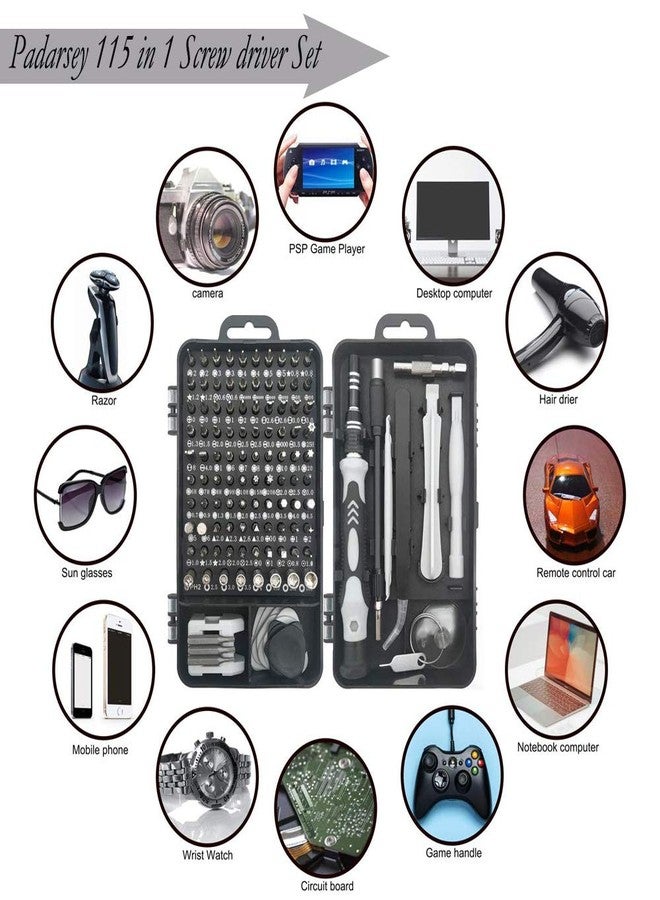 Padarsey Precision Screwdriver Set 115 in 1 Repair Tools Kit with Magnetic Driver Kit,Electronics Precision Screwdriver Set with Portable Bag for Repair Computer, Cell Phone, PC, iPhone,Lap Black - Image 3